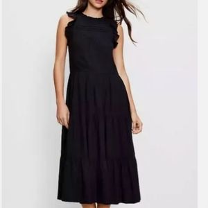 LOFT Striped Pintucked Ruffle  Midi Dress. Size M